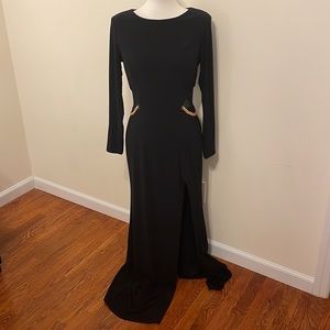 Xscape Illusion Cutout Long Sleeve Evening Gown